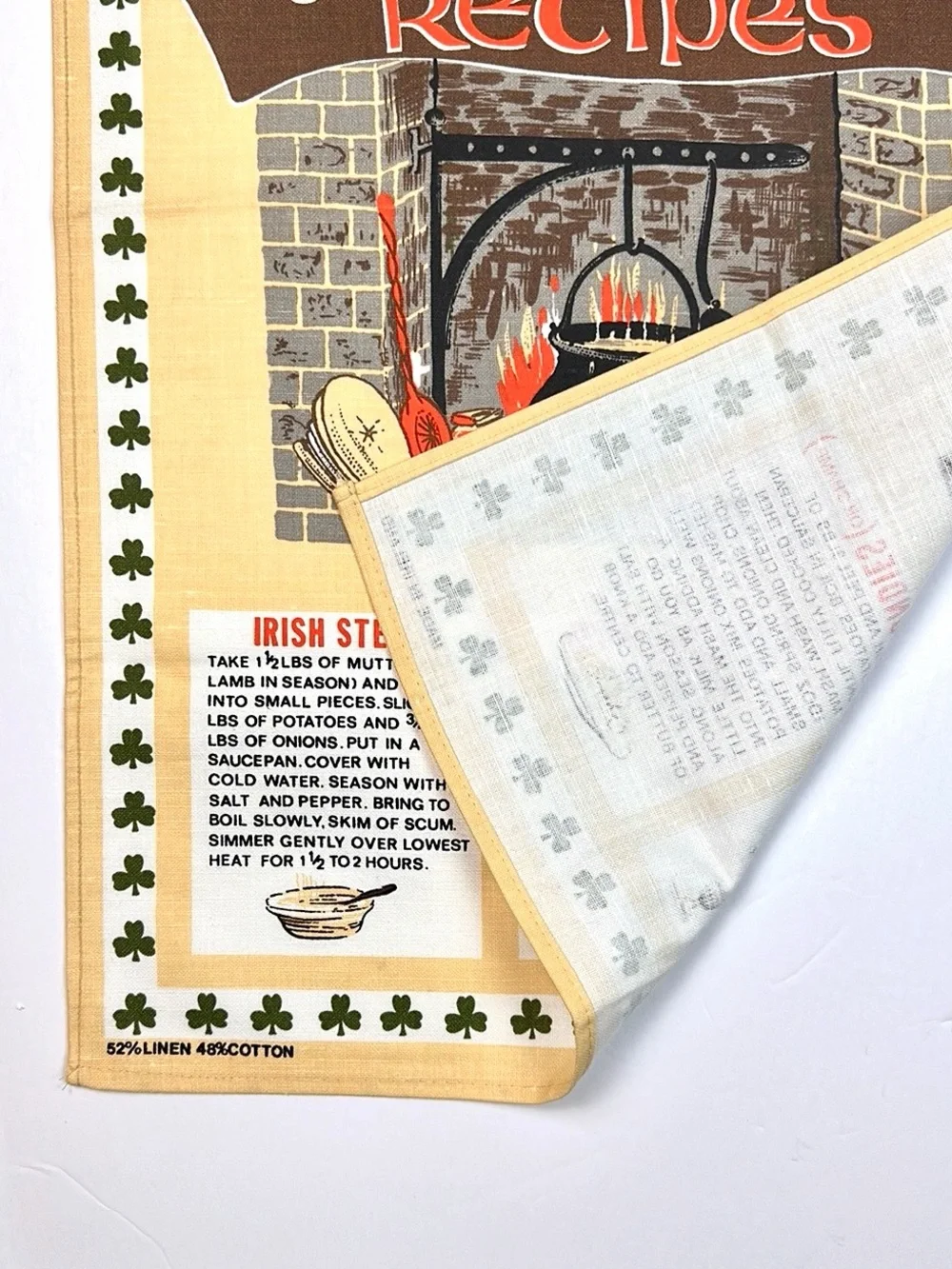 Vintage Pure Irish Cotton Linen Kitchen Tea Towel Traditional Irish Recipes